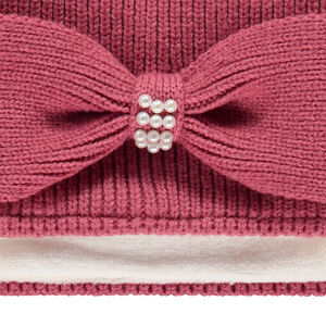 Conjunto de punto con gorro + snood con strass para niña. 