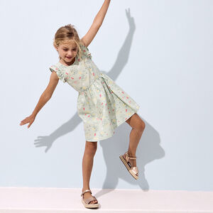 Vestido de manga corta con volantes y estampado floral para niña  Main Vestido de manga corta con volantes y estampado floral para niña