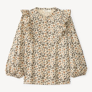 Camisa de manga larga para niña con estampado de leopardo 