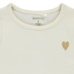 Camiseta de manga corta de punto acanalado con corazón bordado para niña  Main Camiseta de manga corta de punto acanalado con corazón bordado para niña