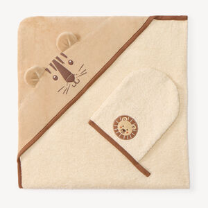 Conjunto de baño con capa y guante con estampado de animales de la sabana 