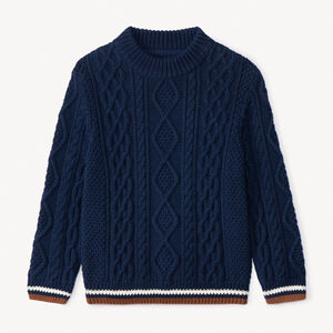 Suéter de punto liso con efecto trenzado y ribete colorido para niño  Main Suéter de punto liso con efecto trenzado y ribete colorido para niño