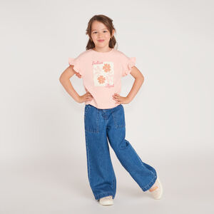 Camiseta de manga corta con volantes y estampado floral para niña 