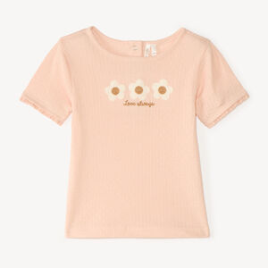 Camiseta de manga corta para bebé niña con bordado de flores 