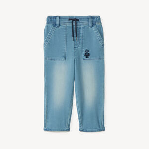 Pantalón ancho con bordado de robot para bebé niño. 
