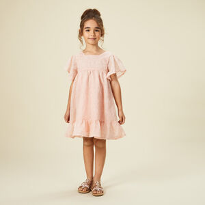 Vestido de manga corta de crepé y tul con motivo floral en cording para niña  Main Vestido de manga corta de crepé y tul con motivo floral en cording para niña