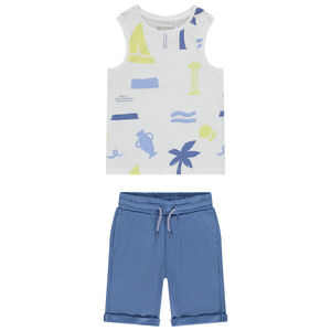 Conjunto 2 piezas camiseta sin mangas estampada Mykonos para niño 