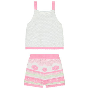 Conjunto camiseta sin mangas y short de punto fantasía con flores para bebé niña 