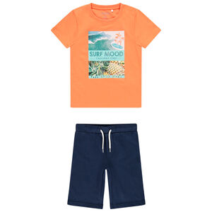 Pijama de niño con camiseta de manga corta y pantalón corto 