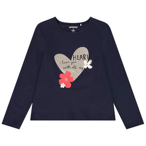 Camiseta de manga larga con print de purpurina y corazón para niña 