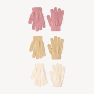 Lot de 3 paires de gants fille unis à poignets côtelés 