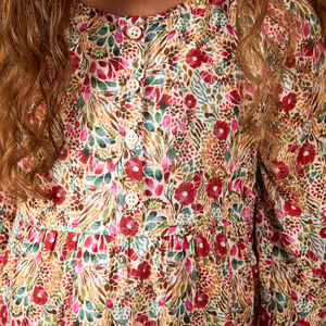 Vestido de flores sin cuello y manga larga para niña 