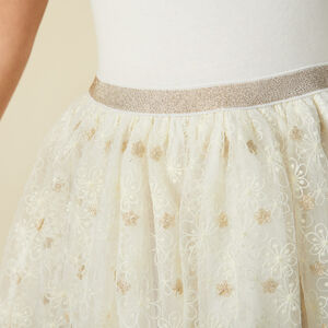 Vestido de ceremonia de manga corta efecto 2 en 1 de tul bordado para niña 