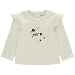 Camiseta de manga larga con volantes y bordado para bebé niña 