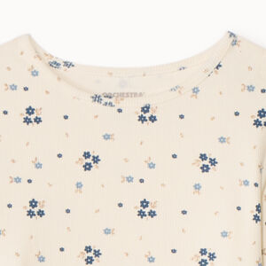 Conjunto de pijama largo de canalé con estampado de flores niña 