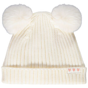 Bonnet côtelé à pompons effet fourrure pour bébé fille 