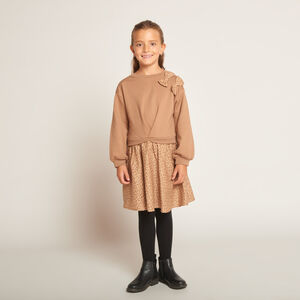 Robe effet 2 en 1 bi-matière imprimé léopard pour fille  Main Robe effet 2 en 1 bi-matière imprimé léopard pour fille