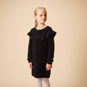 Vestido de manga larga de punto suave con volantes para niña  Main Vestido de manga larga de punto suave con volantes para niña