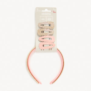 Set de 2 diademas y 4 pasadores con purpurina para niña 