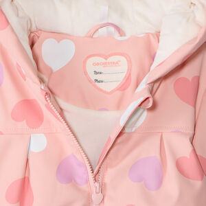 Parka goma color rosa con estampado de corazones y efecto cambio de color para bebé niña 