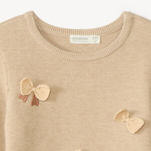 Pull fille en tricot mousse avec nœuds en relief 