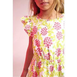 Ropa de niña con mangas cortas y volantes, estampado floral 