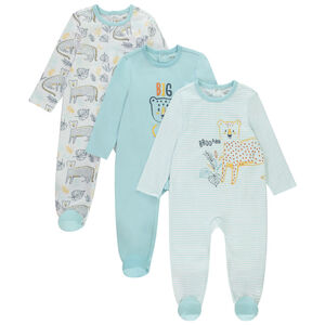 Lote de 3 peleles motivos felinos para bebé niño con aperturas diferentes según la edad 