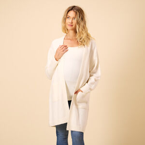 Chaqueta larga de punto liso con bolsillos para mujer 