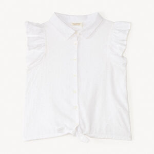 Camisa de manga corta con volantes y lazo en la cintura para niña 