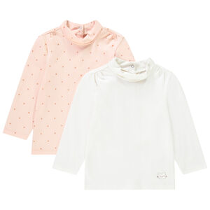 Pack de 2 camisetas interiores con cuello chimenea de algodón para bebé niña 