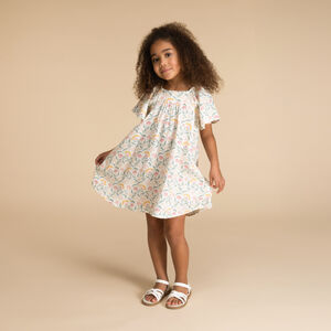Vestido de manga corta en doble gasa con estampado floral para niña  Main Vestido de manga corta en doble gasa con estampado floral para niña