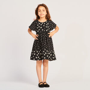 Vestido de manga corta con volantes y estampado de flores para niña  Main Vestido de manga corta con volantes y estampado de flores para niña