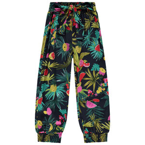 Pantalón pantacourt fluido con cinturón y estampado exótico niña 