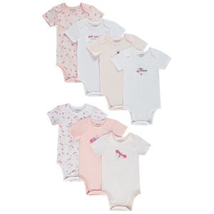 Pack de 7 bodies de manga corta con estampado fantasía para bebé niña 