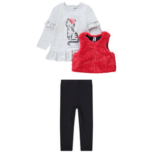 Ensemble 3 pièces gilet sans manches + tunique print chat + caleçon pour bébé fille Main Ensemble 3 pièces gilet sans manches + tunique print chat + caleçon pour bébé fille