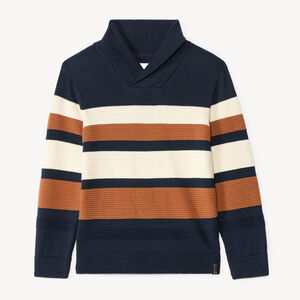 Pull à col châle en tricot rayé pour garçon  Main Pull à col châle en tricot rayé pour garçon