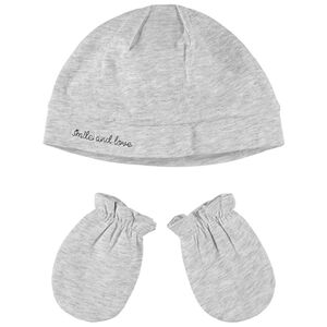 Set de gorro y manoplas de algodón ecológico con bordados 