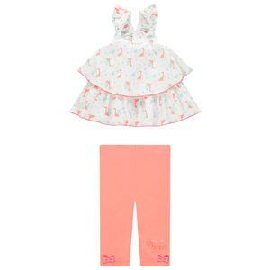 Ensemble avec tunique volantée imprimée et corsaire à noeuds 