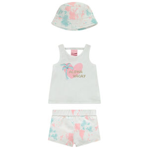 Conjunto camiseta sin mangas fantasía + short + gorro tie & dye para bebé niña  Main Conjunto camiseta sin mangas fantasía + short + gorro tie & dye para bebé niña