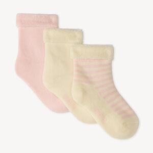Lote de 3 calcetines de rizo lisos y a rayas para niña bebé. 