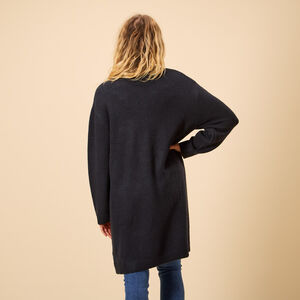 Chaqueta larga de punto liso con bolsillos para mujer 