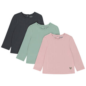Pack de 3 camisetas de manga larga con estampado de corazón para bebé niña 