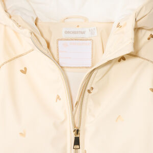 Parka de goma y terciopelo con estampado de corazones irisados para niña 
