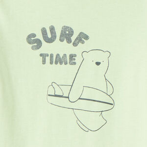 Pijama de 2 piezas: camiseta + pantalones cortos con estampado de oso surfista para bebé niño. 