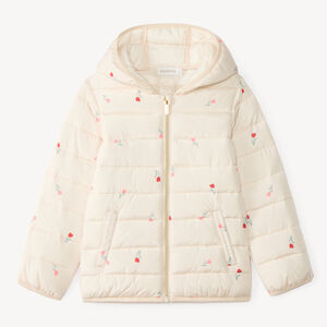 Chaqueta acolchada para niña con capucha y estampado de flores 