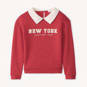 Sweat molleton avec col et borderie pour fille  Main Sweat molleton avec col et borderie pour fille
