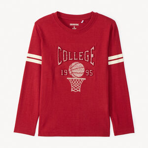 T-shirt manches longues print basket en relief pour garçon  Main T-shirt manches longues print basket en relief pour garçon