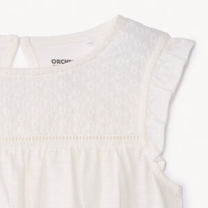 Camiseta de manga corta en punto jersey slub con bordado inglés para niña 