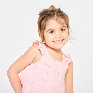 Vestido de espalda cruzada en bordado inglés para niña bebé 