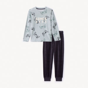 Conjunto de pijama de terciopelo con estampado de Gameboy para niño. 